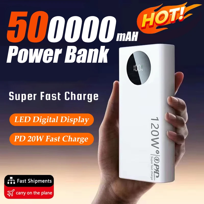 50000mAh Ultra-large Capacity Power Bank 120W Super Fast Charging Portable Power Bank External Battery With LED Digital Display