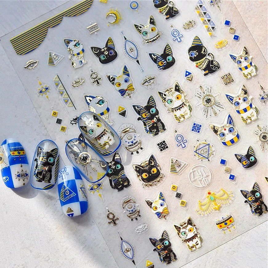 

Mysterious Egyptian Cat Totem Eye Symbol Black Pharaoh Kitty Paw Sun Self Adhesive Nail Art Stickers Manicure Decals Wholesale