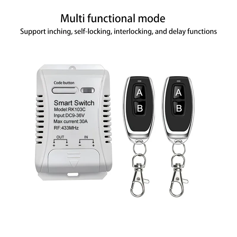 DC 12V24V30A 1CH 433 MHz interruptor de Control remoto inalámbrico receptor de relé transmisor de código fijo para puerta de garaje luz de Motor ON/OFF