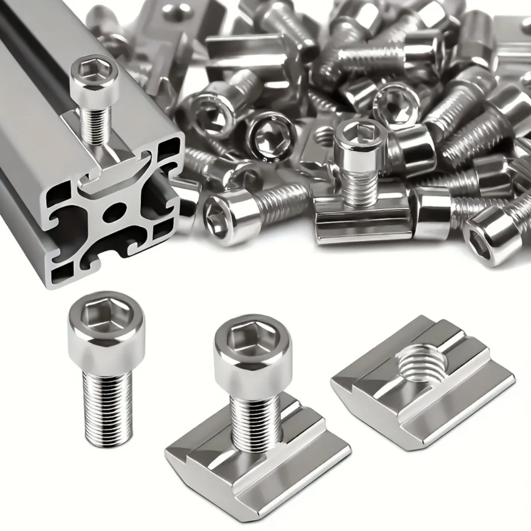 50 piezas de 25 juegos de tuercas con ranura en T M8 de acero inoxidable, tuerca deslizante, accesorios de perfil de aluminio Industrial, metralla