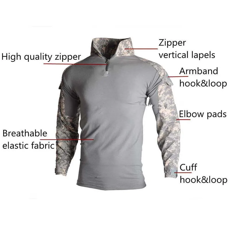 HAN WILD Army Combat T Shirt Men Long Sleeve Tactical T-Shirt Safari Camo Cotton Military Shirt Hunting Clothes Airsoft T Shirts