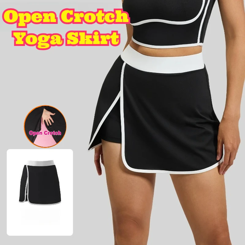 

Open Crotch Fake Two Piece Yoga Mini Skirt Anti Exposure Built in Hidden Pocket High Waist Stretchy Breathable Workout Fitness