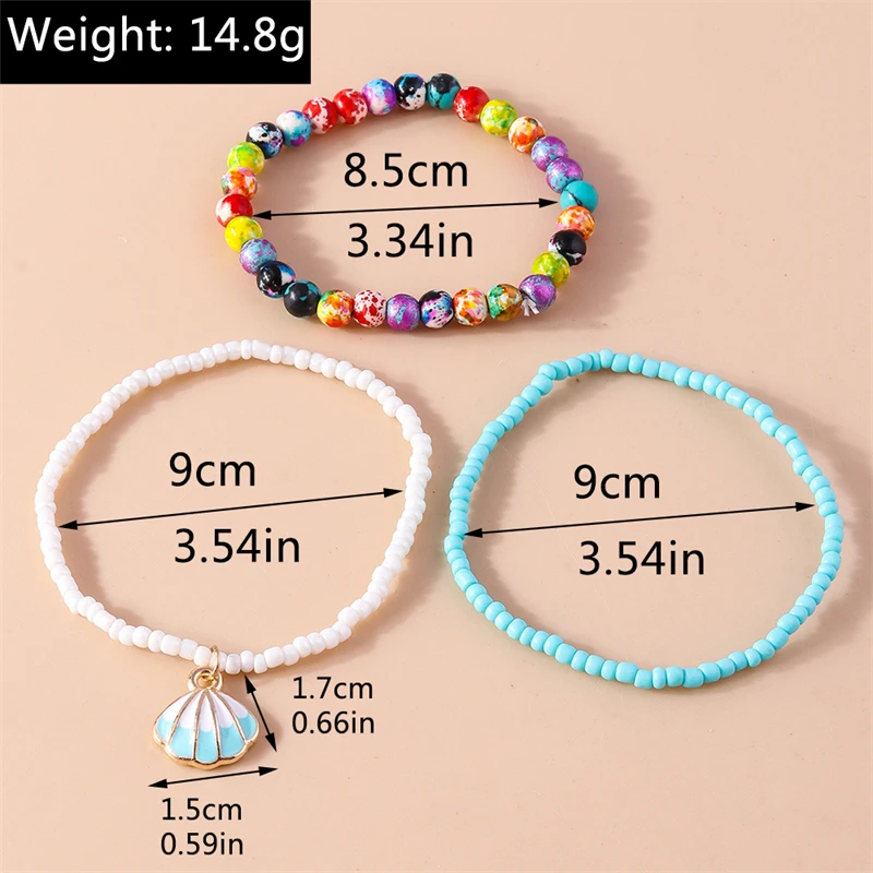 3-teiliges Set Modische Handgefertigte Perlenarmbänder für Frauen, Legierungs-Muschel-Herz-Anhänger-Armbänder, Schmuckgeschenke für Mädchen, Party, Festival – Detail 3