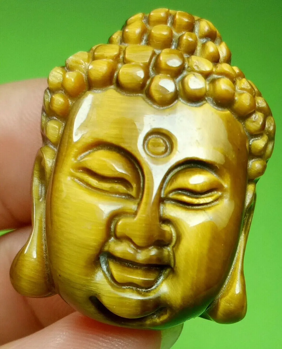 Natural A Yellow Tiger's Eye Jade Carved Lucky Pendant Sakyamuni Head Amulet