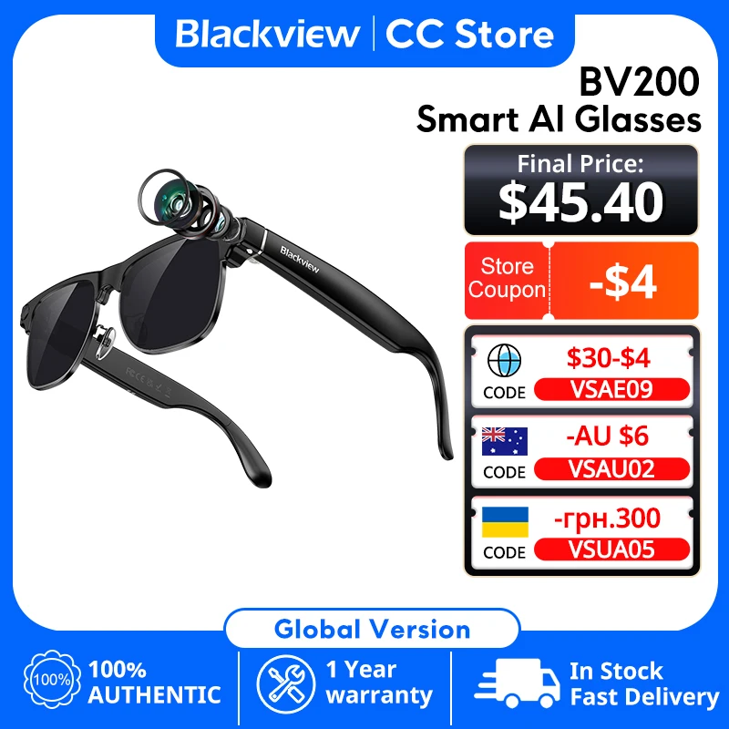 新型Blackview BV200撮影メガネ 800万画素 4K HDカメラ Bluetooth通話 音声アシスタント AI翻訳 BT 6.0メガネ