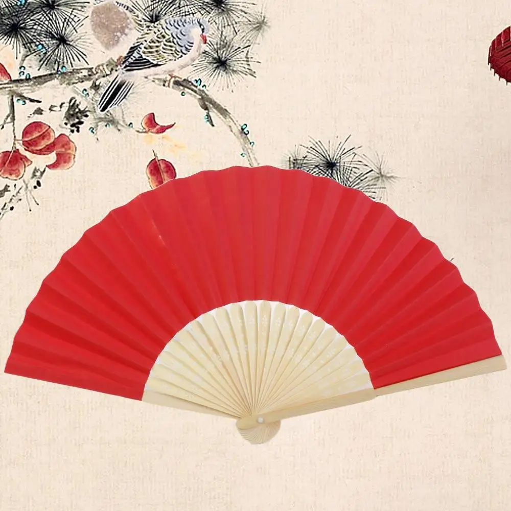 Bamboo Folding Chinese Style Wedding Solid Color DecorationTool Dance Fan Folding Paper Fan Hand Held Fan Photo Prop Tool