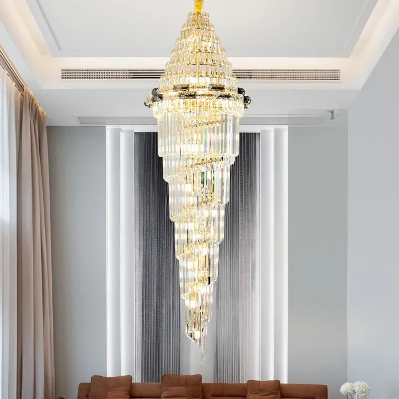 Duplex Villa Chandelier Light Luxury Living Room Crystal Light In The Middle Of The Building Rotating Stairwell Long Lamp