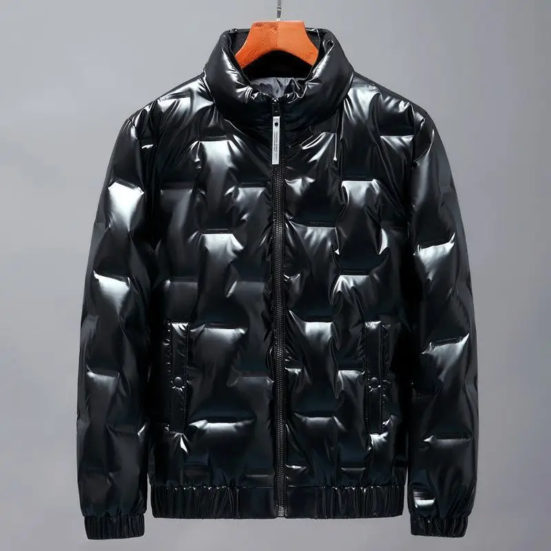 

Winter Thiened ort Bright Surface down Cotton Jaet Men's Faion Brand Warm Outerwear Korean Sle Social Spirit
