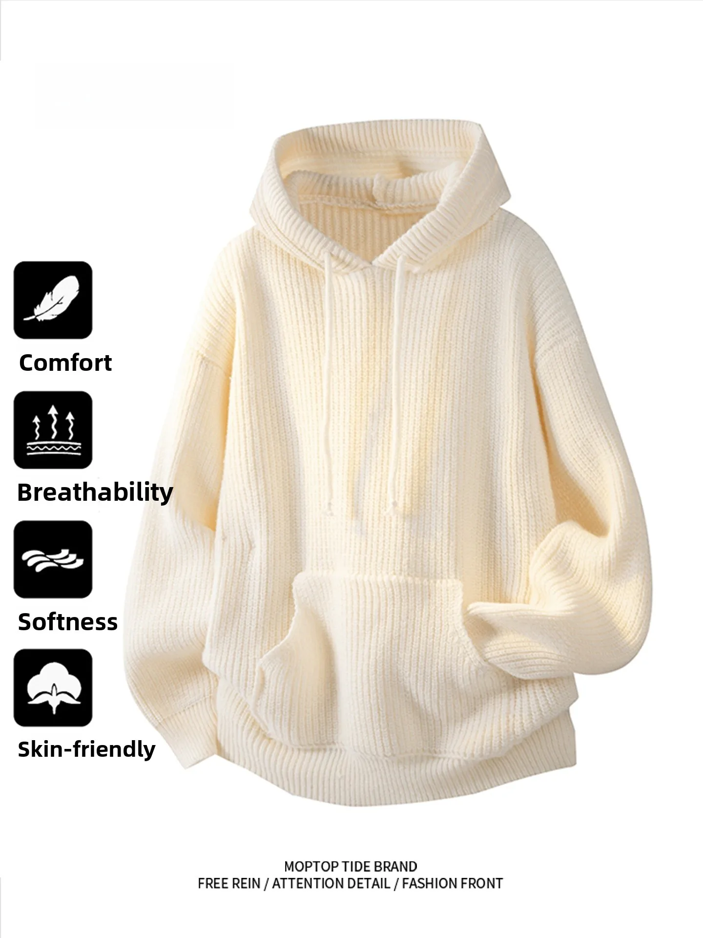 

Loose Fit Thiened Men's Hoodie Sweatirt Casual Comfortable Knitted Pullover Spring Faion Mmoptop Polyester Fiber