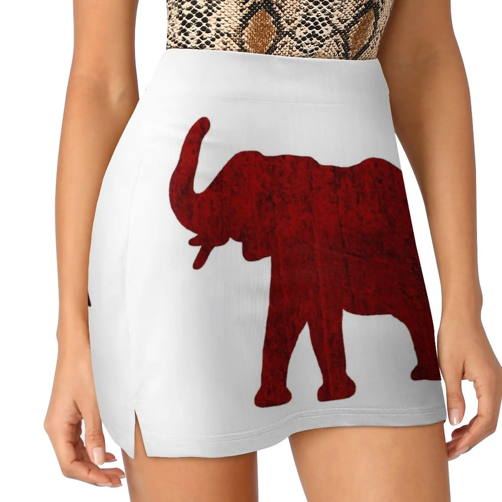 

Crimson Wood Grain Elephant Women's skirt With Pocket Vintage Skirt Printing A Line Skirts Summer Clothes Crimson Elephant Red