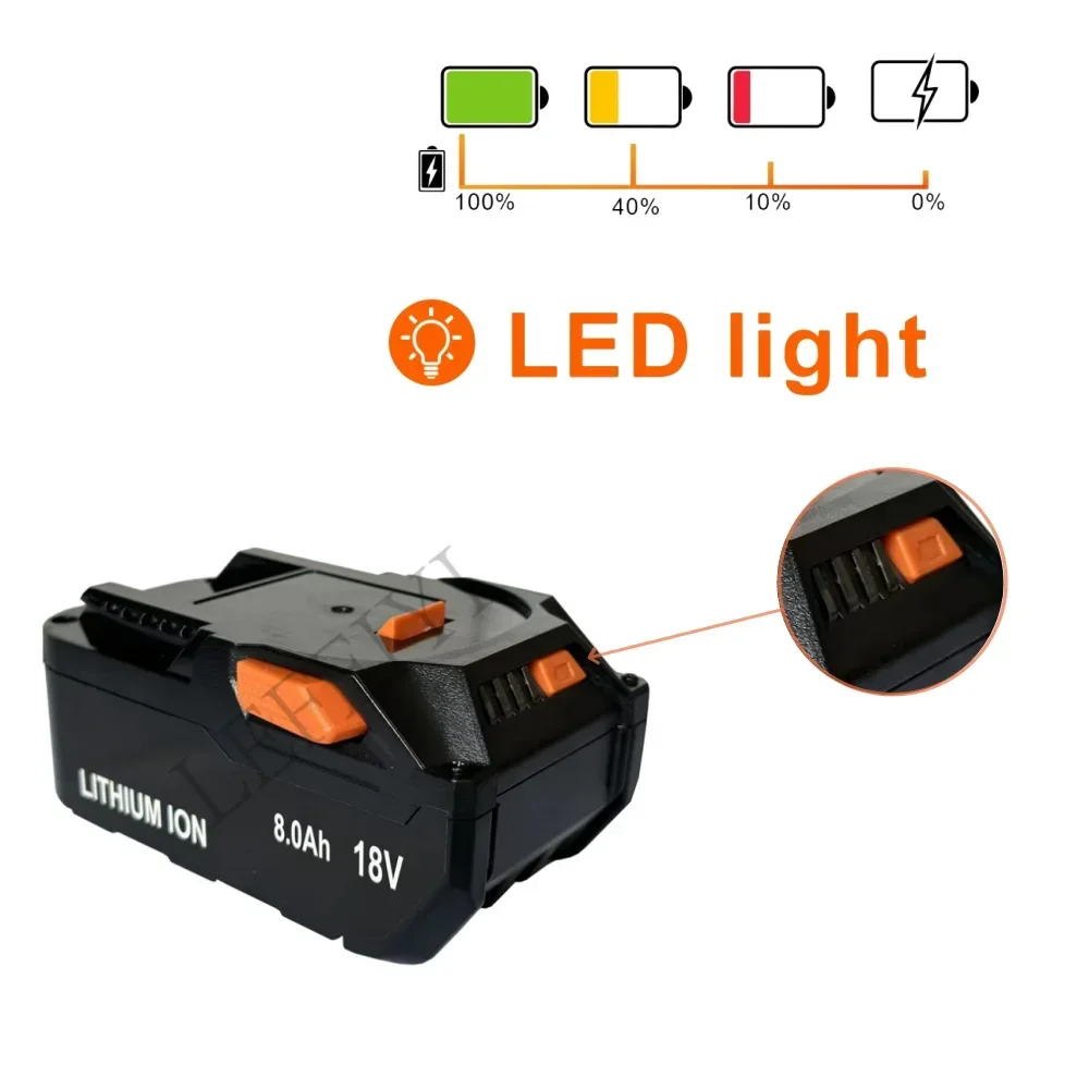 Para AEG 18V Batería 8.0AH Batería de iones de litio para RIDGID R 840087   R. 840085   L1815R L1850R L1830R R 840083   Herramienta eléctrica inalámbrica serie