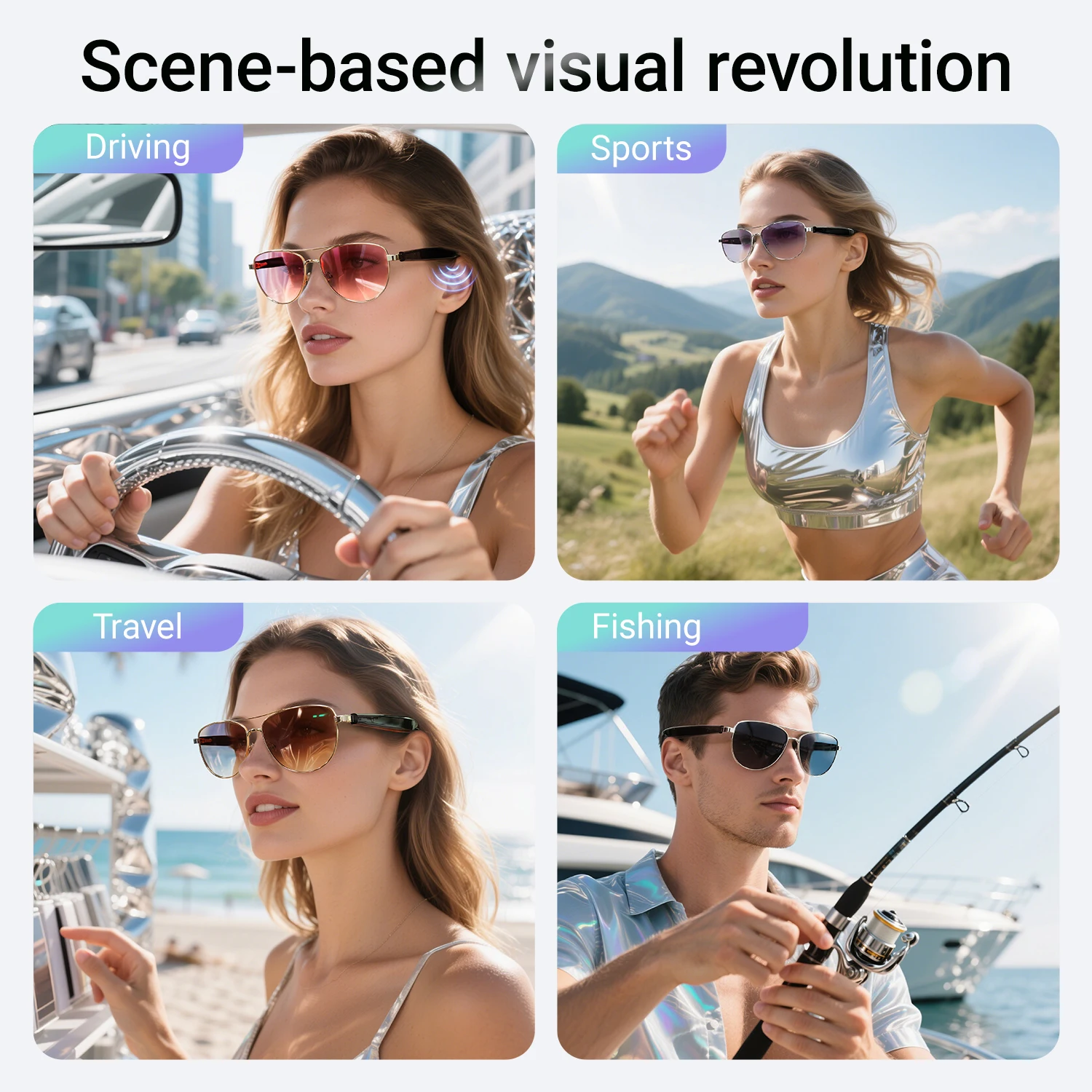 

New Smart Glasses Women Bluetooth Headphones Intelligent Sunglasses Travel UV Protection Anti-Glare Life Waterproof Glasses