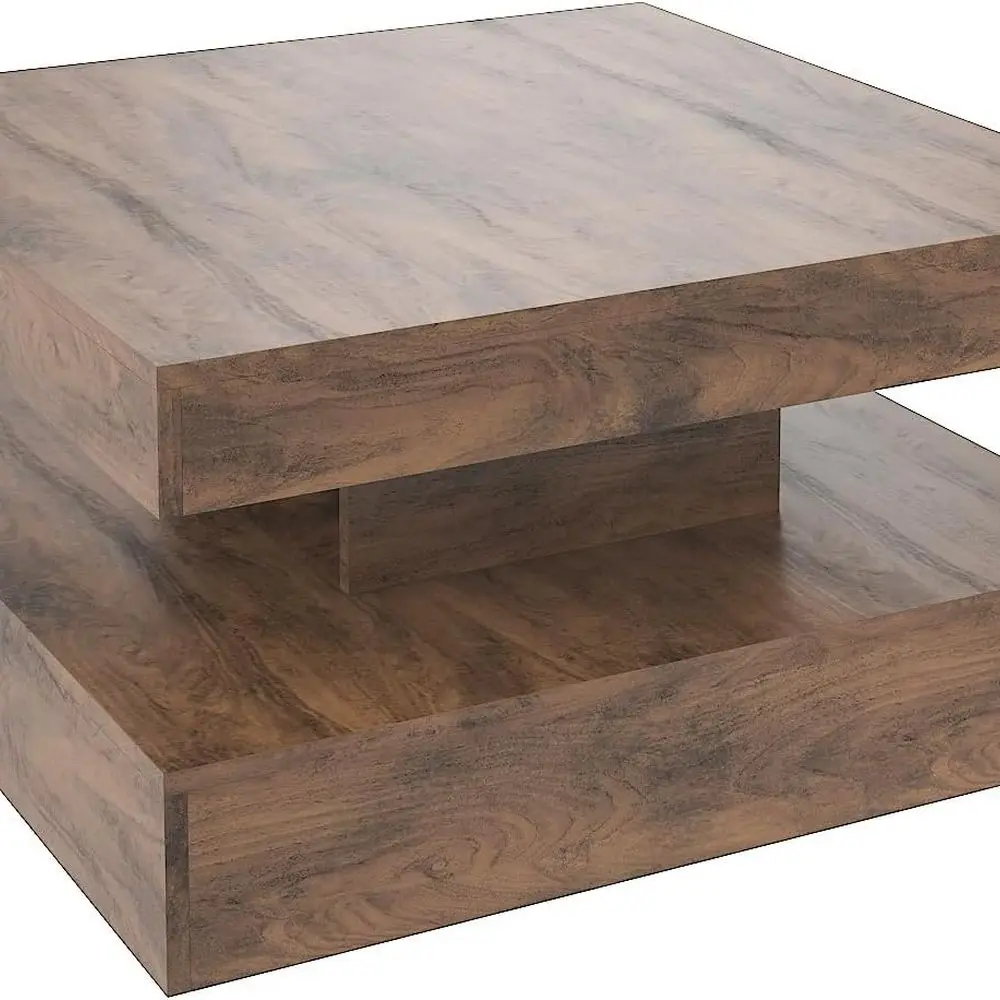 Rustic Modern 2-Tier Square Coffee Table with Storage for Living Room & Dining Area