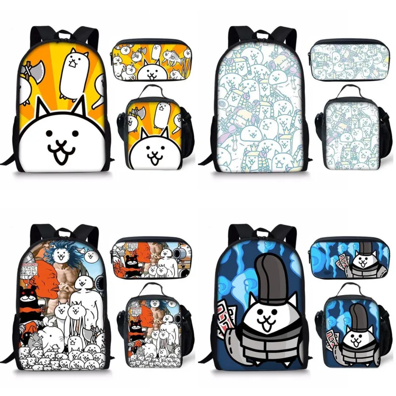 

The Battle Cats Backpack Classic Fashion Cartoon Pattern 3D Print Pupil School Bags Laptop Daypack Lunch Bag Pencil Case