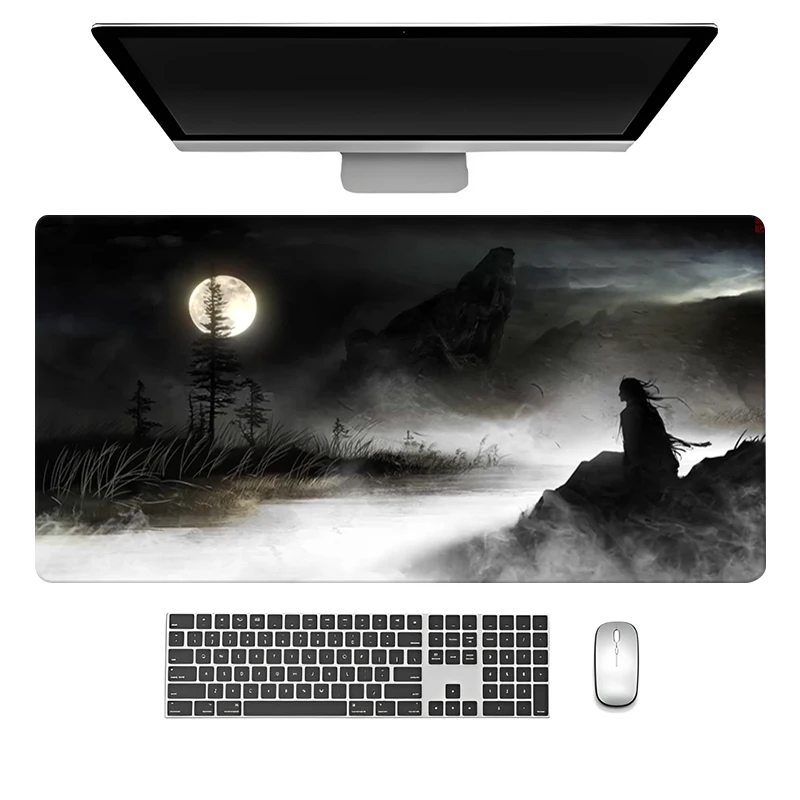 لوحة ماوس رائعة كبيرة الحجم من Night Moonlight Samurai 900x400 غير قابلة للانزلاق للرياضات الإلكترونية حصيرة مكتبية مشغل ألعاب لوحة ماوس ملحقات سطح المكتب ﻿