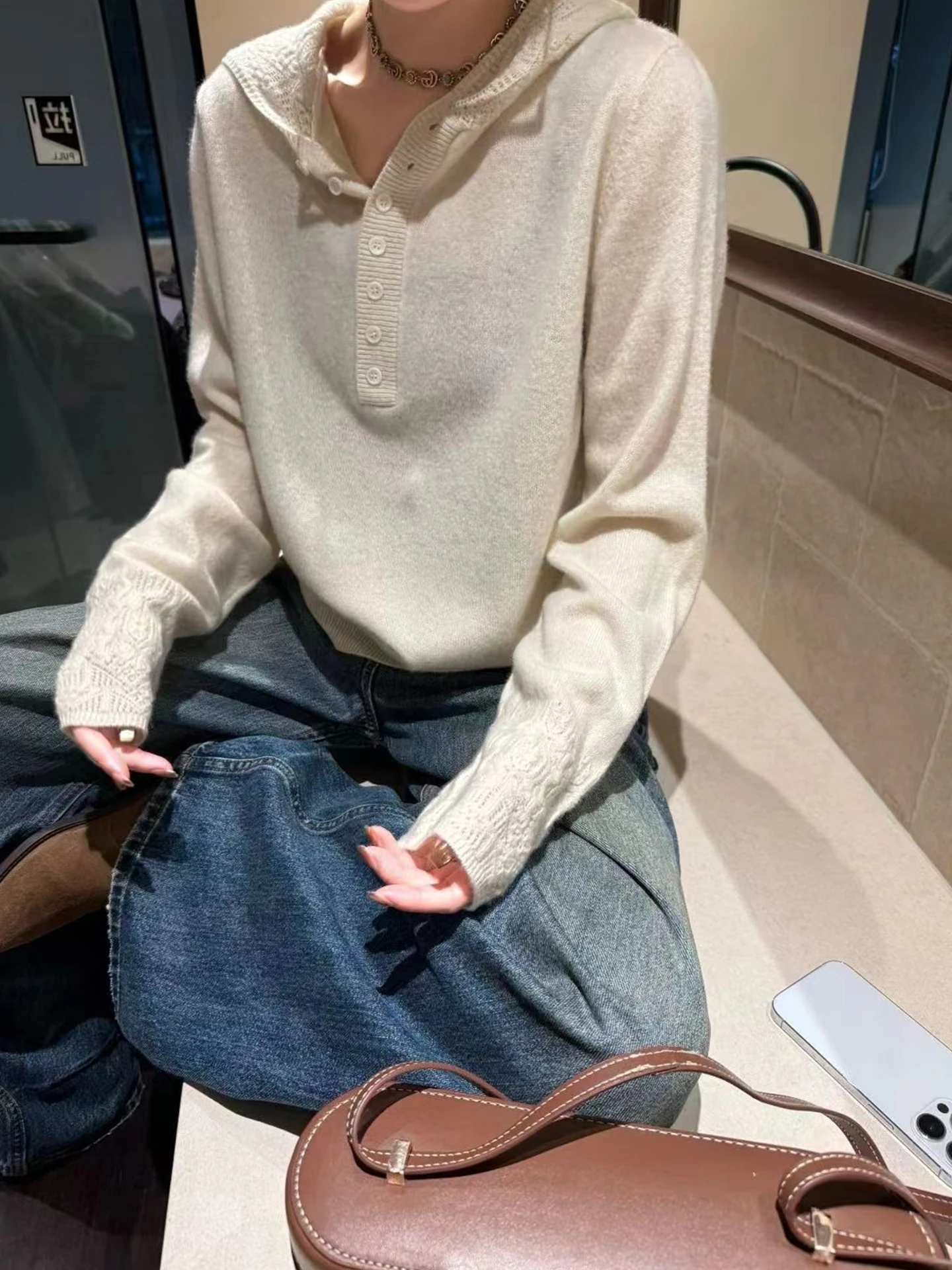 

Comfortable Hooded Knitted Sweater Long Sve Color Casual Versatile Winter Design Soft Breathable Women's Faion Top