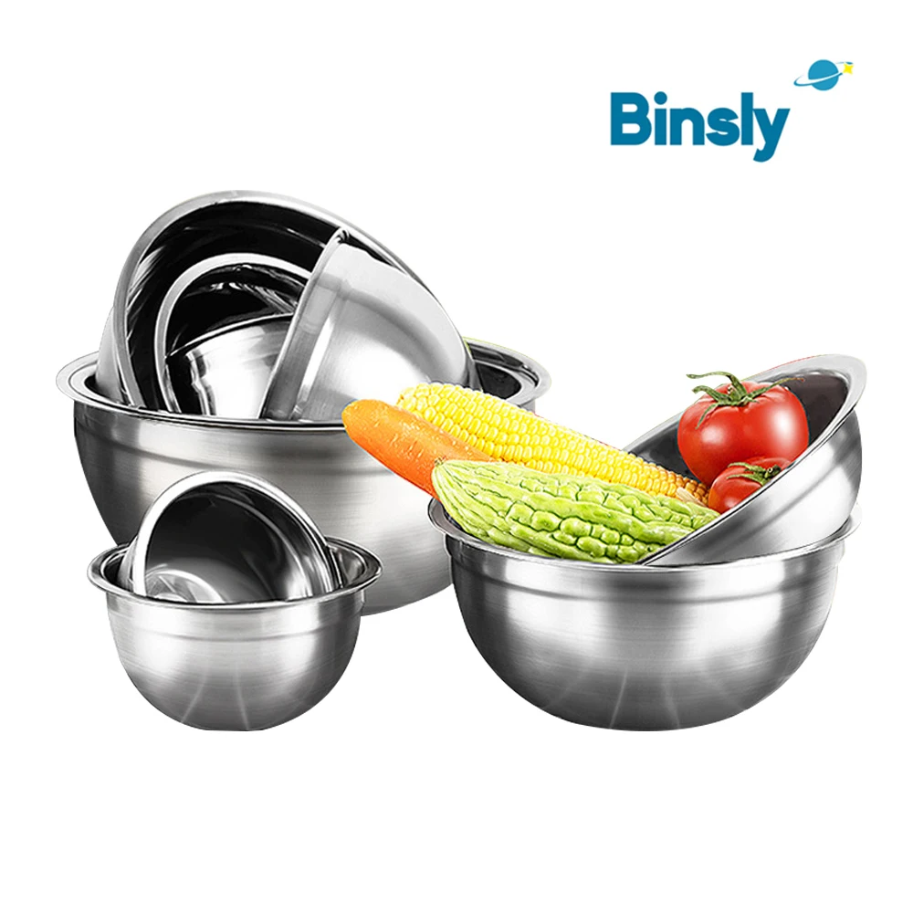 

Салатница из нержавеющей стали, набор из 5 предметов для кухни, ресторана, миска для смешивания, круглая миска для приготовления пищи, набор кухонных мисок для фруктов