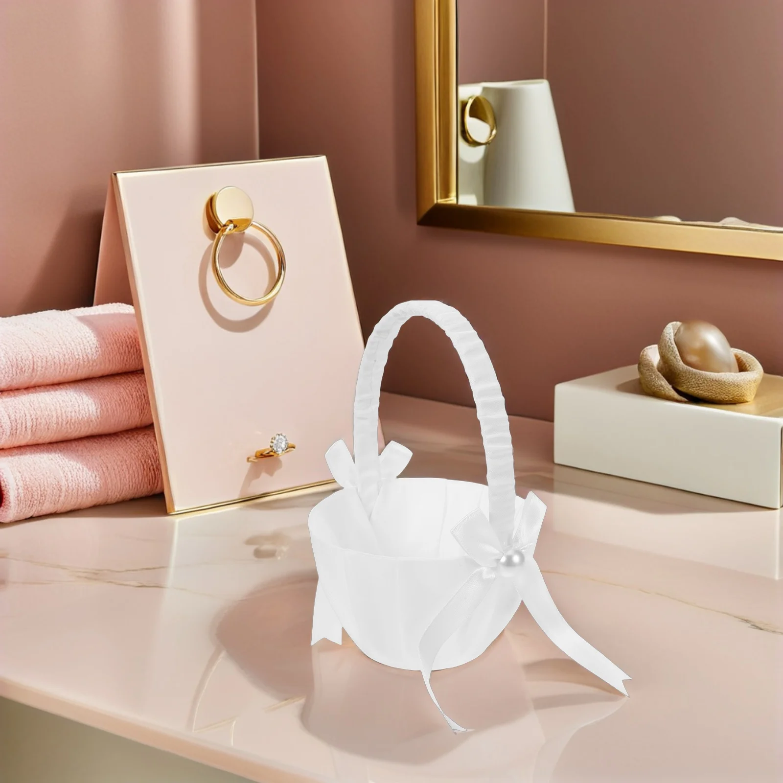 

4 Pcs Basket Wedding Flower Fairy Berry Picking Manual Decorative for Girl White Bow Bridal Bride