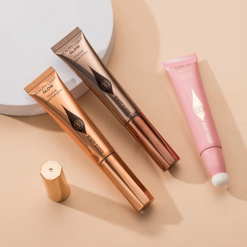 Colorete de contorno de crema bronceadora, resaltador de varita de belleza, lápiz de rubor líquido, maquillaje con cojín, cosmético duradero