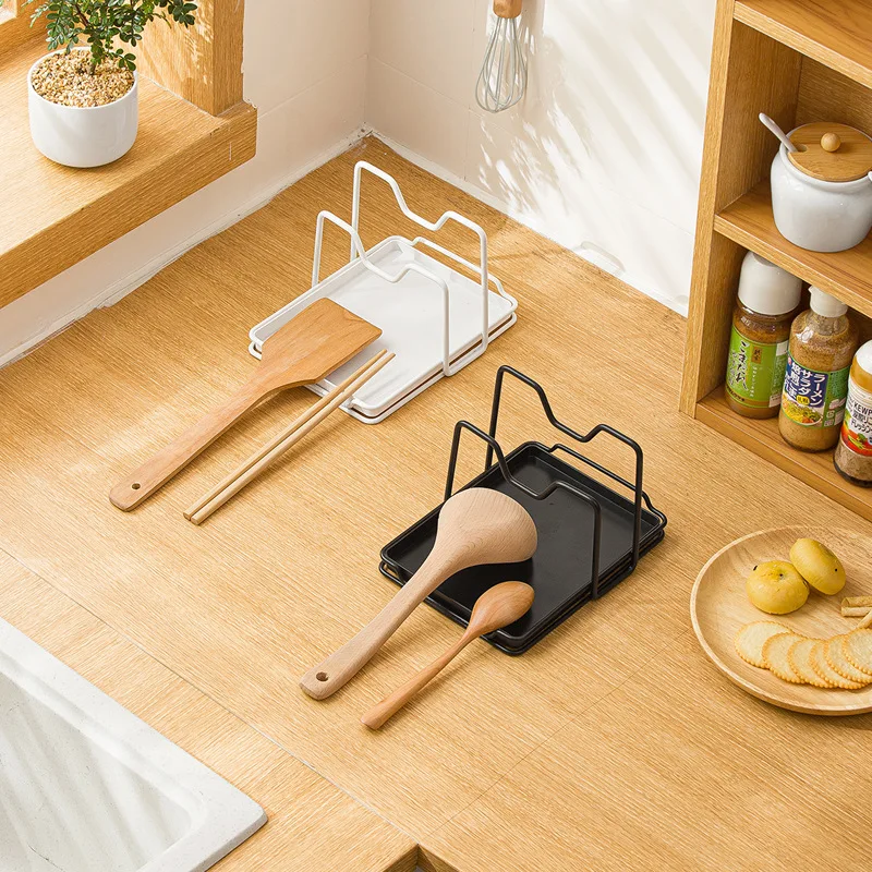 Kitchen Pot Cover Rack Cutting Board Spoon Drain Tray Organizer Cutting Board Rack Pot Storage