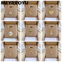 MEYRROYU 316L Stainless Steel Necklace Golden Zircon Bear Moon Heart Pendant Clavicle For Women Gift Jewelry Accessories Bijoux