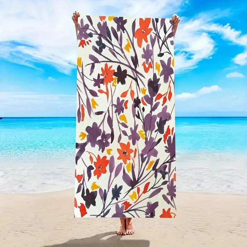 

1pc bright floral beach towel - super absorbent, polyester fabric, machine washable, suitable for pool and beach use