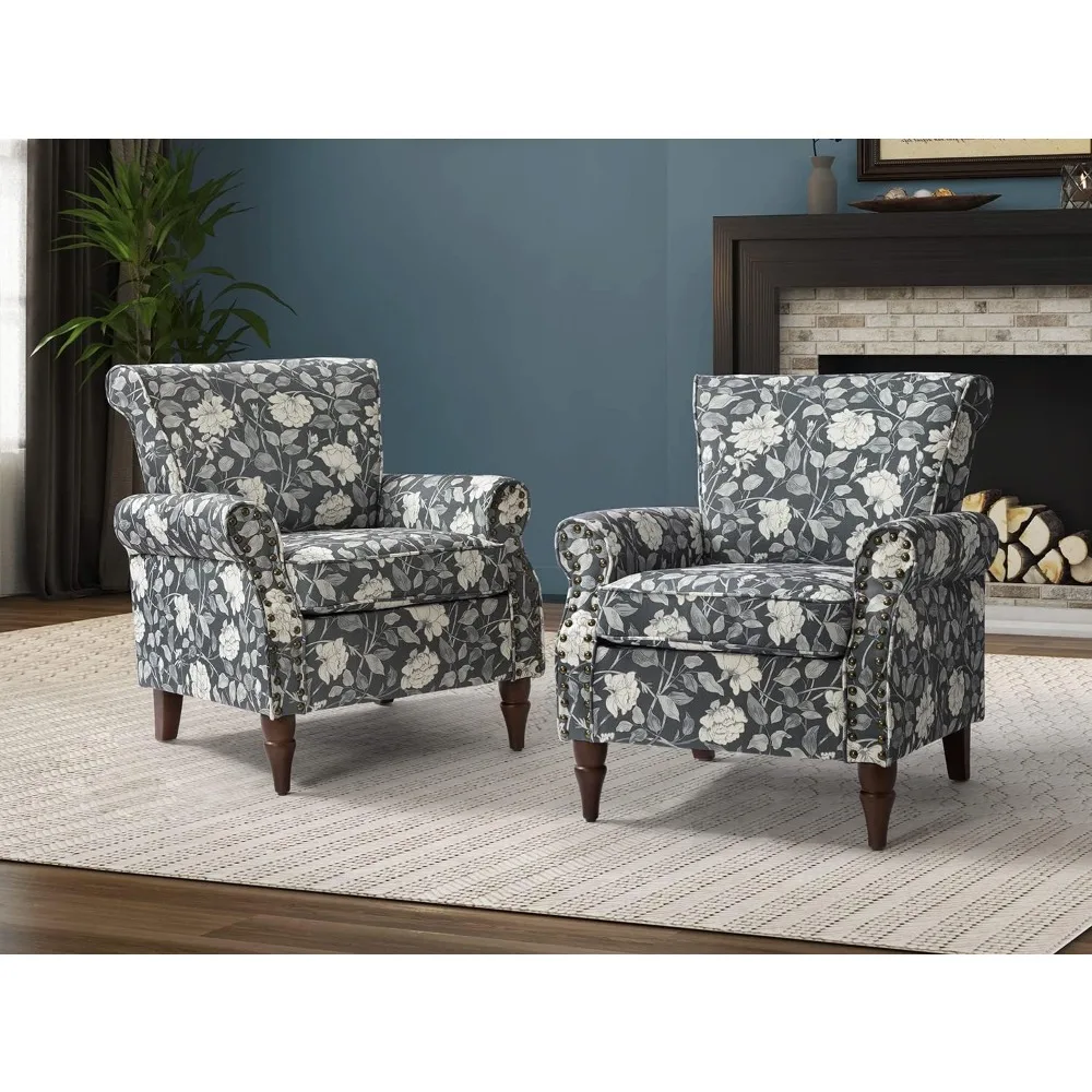 

Modern Wingback Accent Chair with Wood Legs & Removable Cushion, Comfy Upholstered Armchair with Nailhead Trim