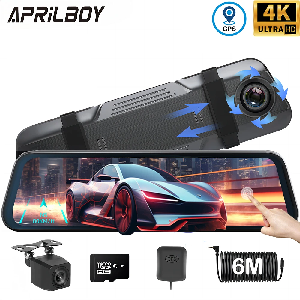 

Зеркало-видеорегистратор Aprilboy 4K, 10 дюймов, с сенсорным экраном