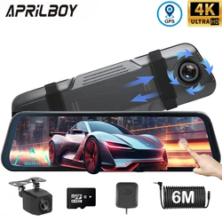 Aprilboy 4K Mirror Car DVR Recorder 10'' Touch Screen Stream Media Dual Camera with GPS Night Vision 24H Parking Monitor