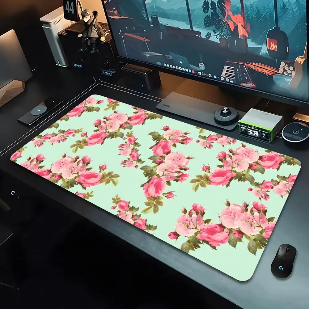 Vintage Flower Mouse Pad Gamer Mousepad Baby Bear Mouse Large Mouse Mat Natural Rubber Desk Rug PC Desk Mats Design Mousepads