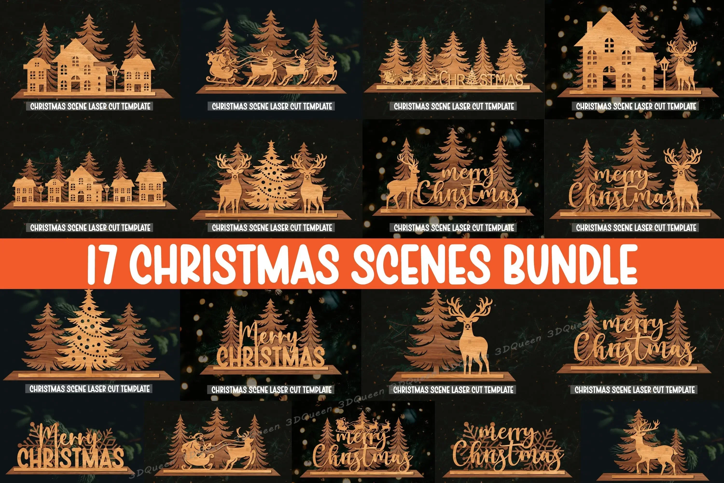 Bundle découpé au laser Super Christmas, Bundle SVG, CNC, Découpe laser, SCENES, Bâtons de fête, FAMILY, l\'horloge, ROensuLanka, Certificats ES, 300