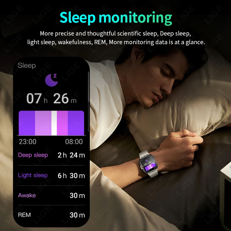 LIGE 2026 NEW Original Military Men Smart Watch Wireless Call Fitness IP68 3ATM Waterproof Sport Smartwatch For Men IOS Android
