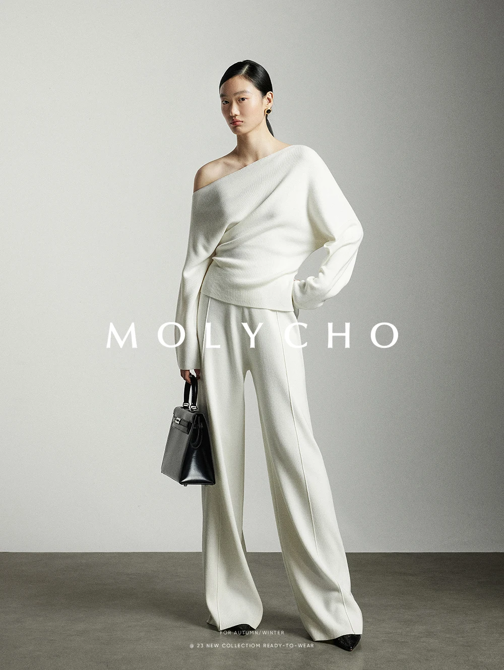 2026 Wool Elastic Waist Knitted Wide-Leg Pants for Women Winter High-Waisted Straight Loose Floor-Length Casual Pants