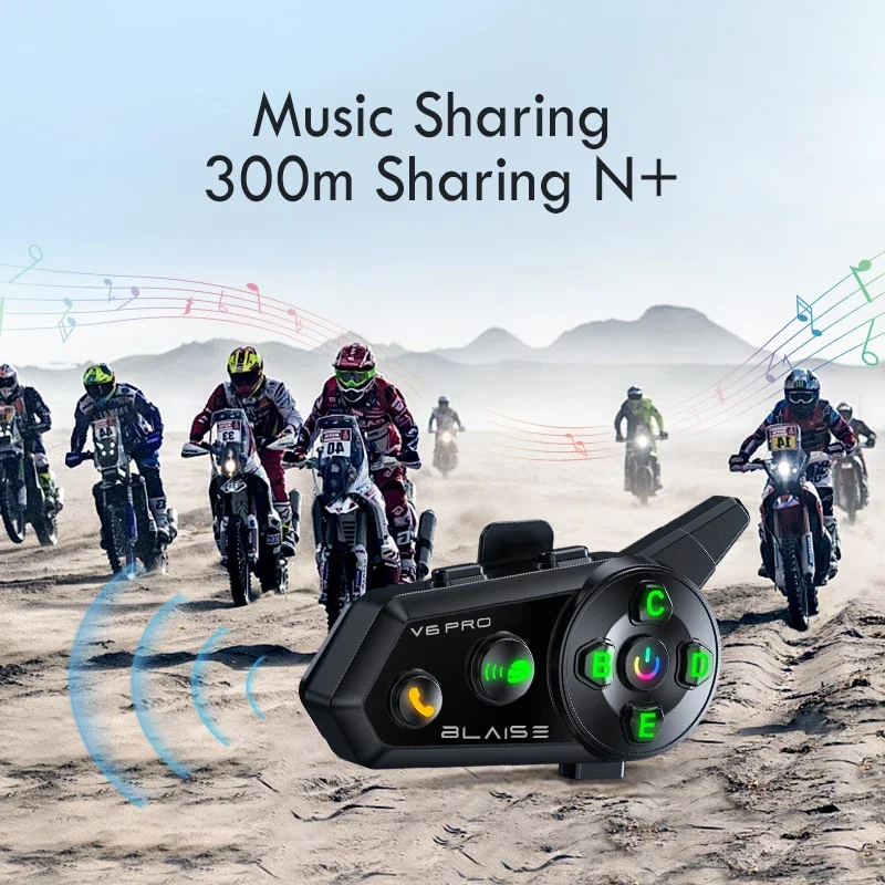 BLAISE-Casque Bluetooth V6 PRO pour moto, 6 coureurs, distance 1000m, communicateur étanche IP66, lecteur de musique Inerphone