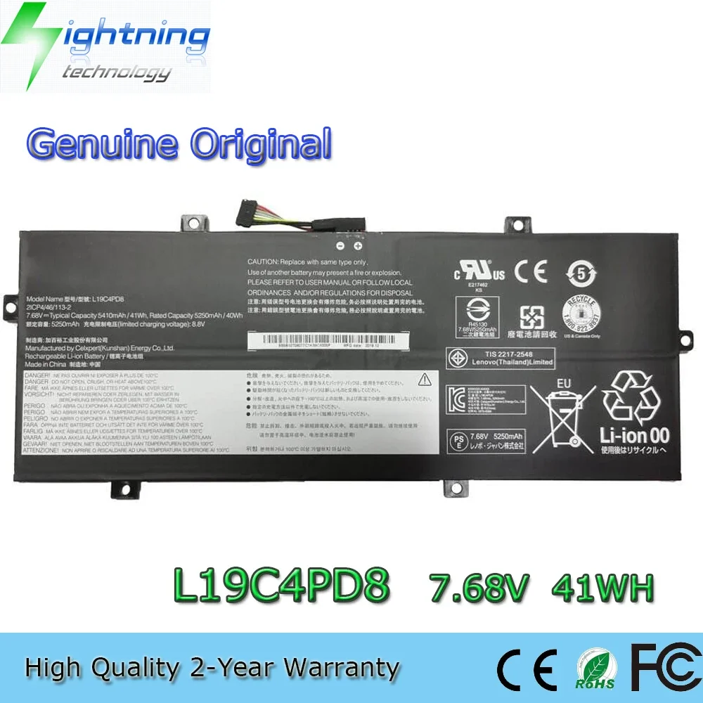 New Original L19C4PD8 7.68V 41Wh Laptop Battery for Lenovo Yoga Duet 7-13IML05 SB10X87838 5B10X87839 L19M4PD8