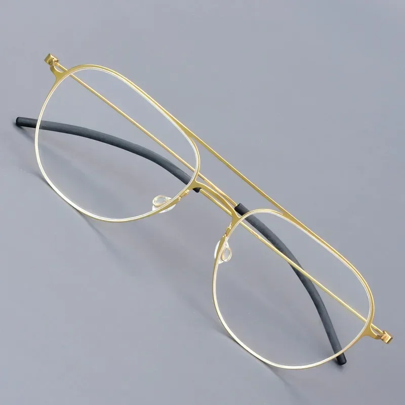 Screwless Pilot Glasses Frame 5529 Ultralight Thin Rim Double Beam Titanium Spectacles Men Women Blue Eyeglasses Denmark Eyewear