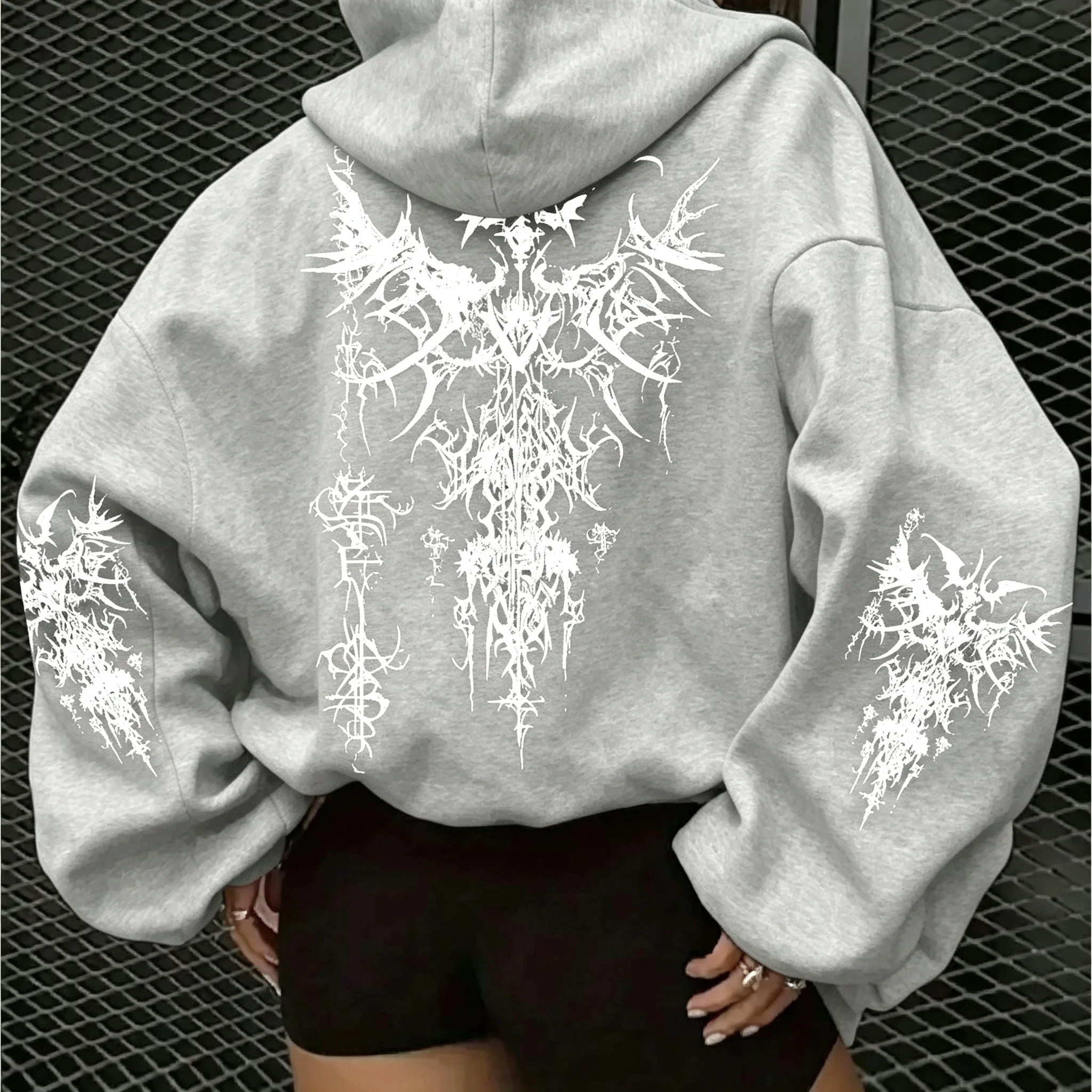 Amerikanischer Gothic-Kapuzenpullover für Damen, ideal für Herbst und Winter, neu, lässig und modisch, geeignet für Damen- und Herrenmode im Streetstyle. – Detail 12
