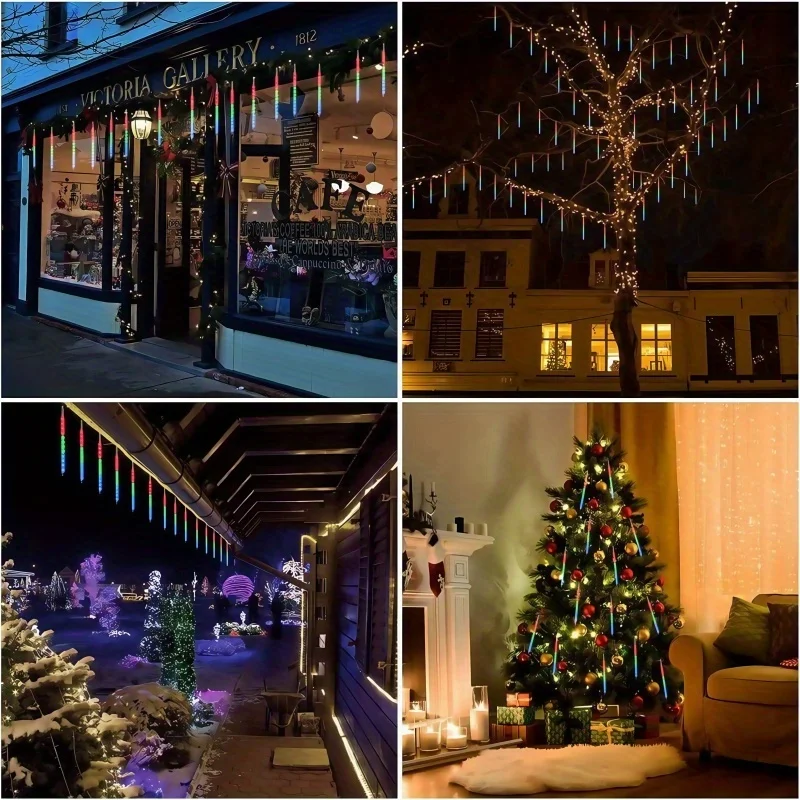 30CM8Tubes 50CM8Tubes Solar Meteor Shower Lights Warm White Blue Colorful LED String IP54 Waterproof 8 Modes Garden Holiday LED