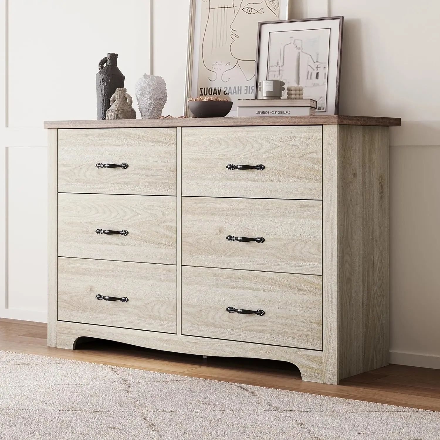 HOME 6 Drawers Dresser for Bedroom, Modern Wood Dresser Organizer, Closet Dresser Storage with Metal Handles, Large Bedroom Dres