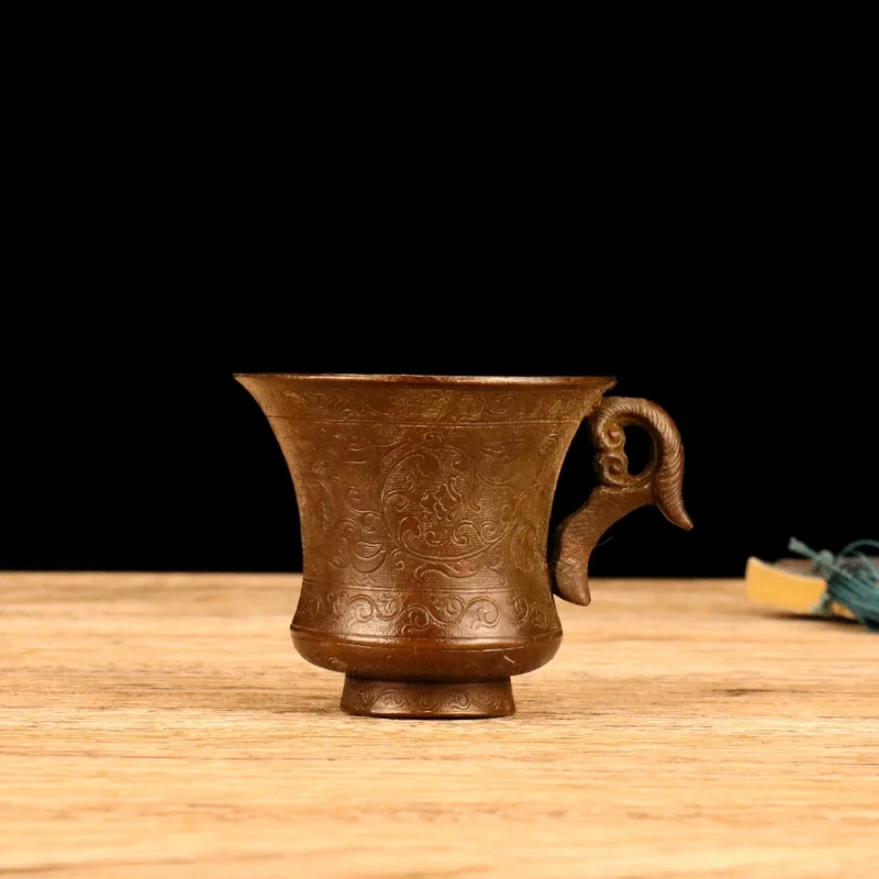 Antique Collectible Copper Flower and Bird Pattern Ornament, Alloy Tea , , Wine Goblet, Cup Decoration