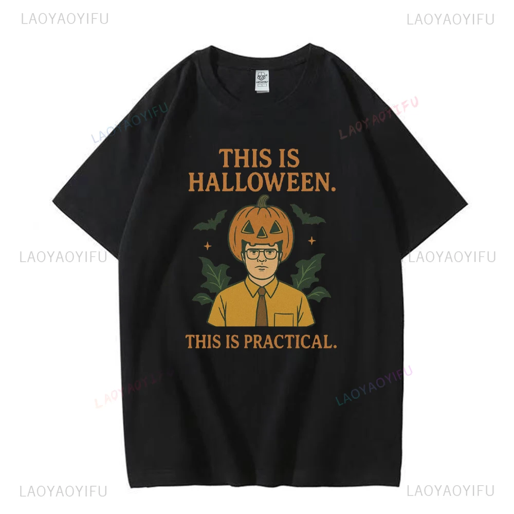 تي شيرت برسومات مكتب الهالوين على شكل يقطين رئيس دوايت شروت، قميص قطني مضحك للمكتب والنساء والرجال، ملابس غير رسمية للشارع