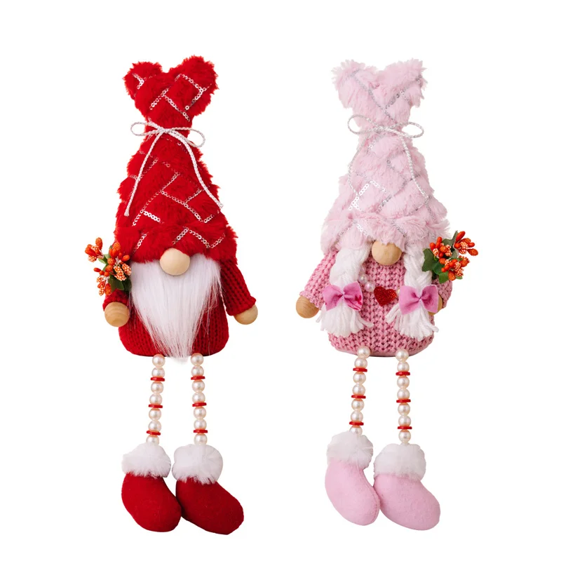 

Valentines Day Gnome Doll Female Male Couple Style Dwarf Doll Long-legged Faceless Doll Plush Ornament Wedding Christmas Decor