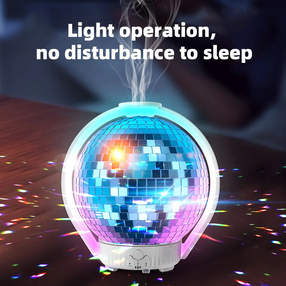 Humidificador de aromaterapia con luz LED 360 °   Bola láser de rotación Atmósfera romántica Silencioso, relajante, incluye 3 aceites esenciales