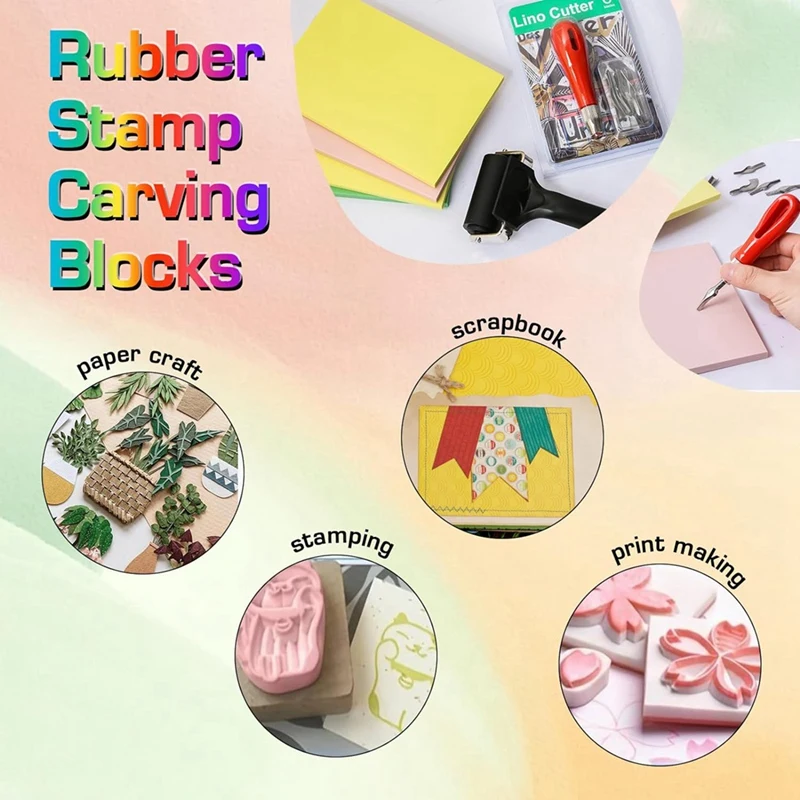 14Pcs Rubber Block Stamp Carving Blocks Rubber Stamp Kit, Carving DIY Stamp Making Kit, For Printmaking