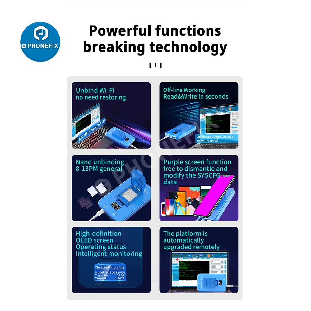 Programador de Flash JC P15 NAND para iPhone 8-15PM, Desenlace WIFI, SYSCFG NAND, reparación R & W púrpura, P11 P13, intercambio a P15
