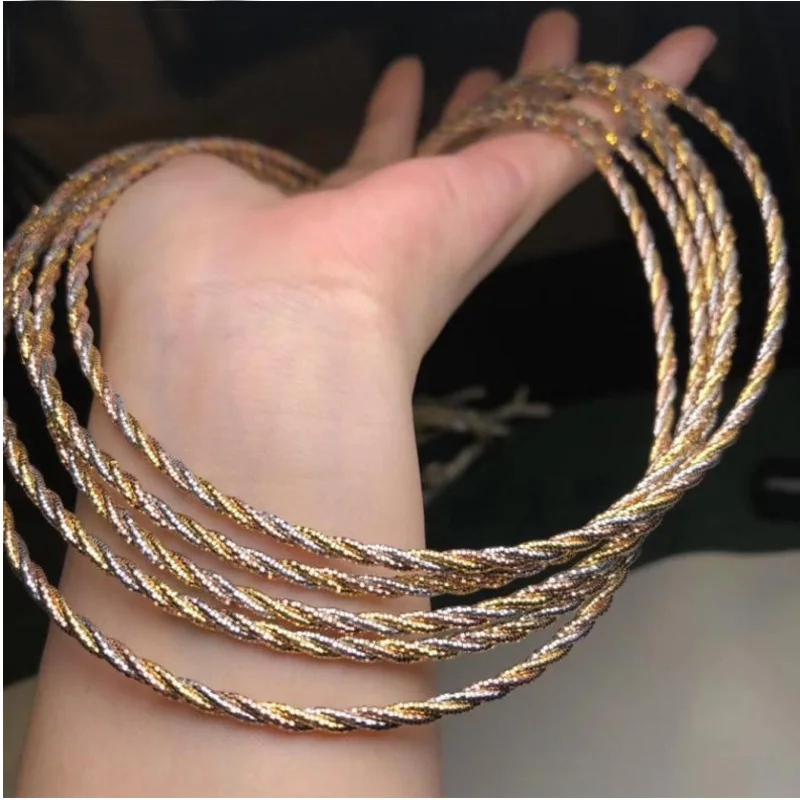 S925 Silver Necklace for Women Italian Craftsmanship DIY Three Color Gold Twisted Rope Fried Dough Twists Collar Fashion Gift