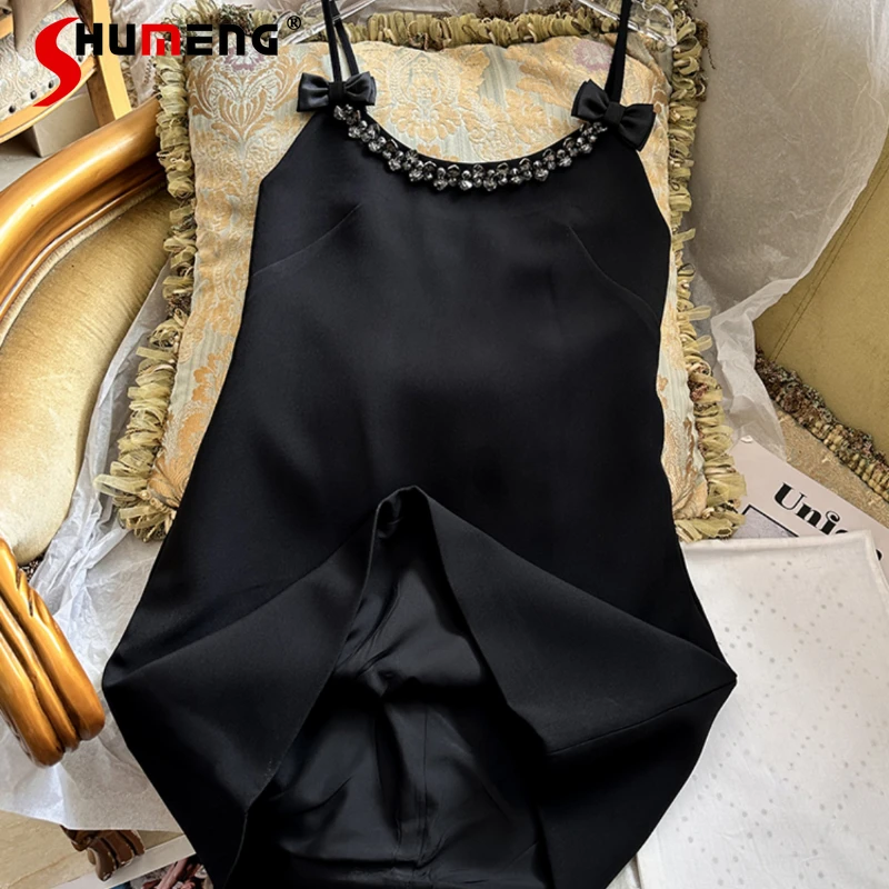 

2024 Summer New Sleeveless Dresses Heavy Industry Peach Heart Rhinestone Bow Hot Gift Dress Girl Party Cute Vestidos De Mujer