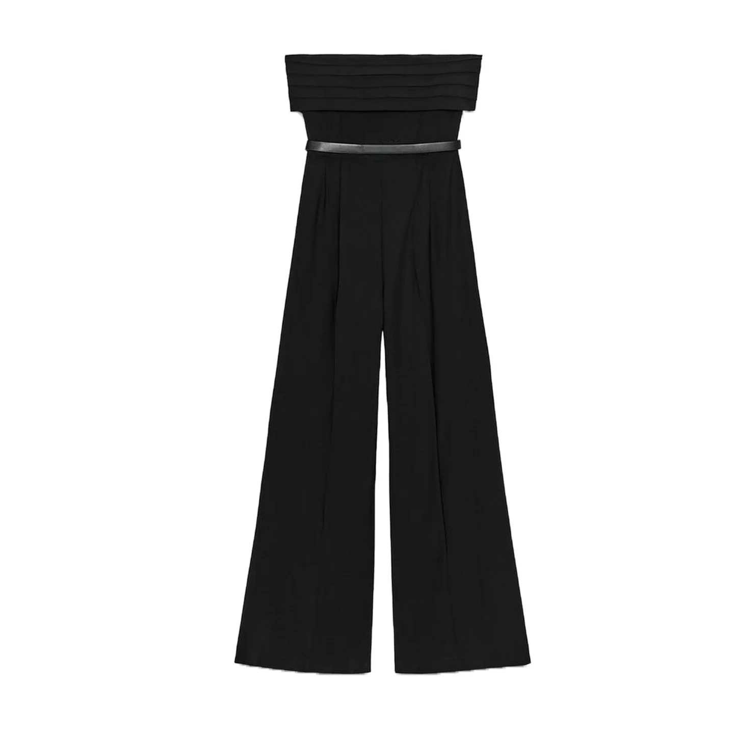 New Autumn Women's Wrap Design Straight Leg Belted Tube Top Pleated One-Piece Suit High Waist Long Pants Polyester Fiber