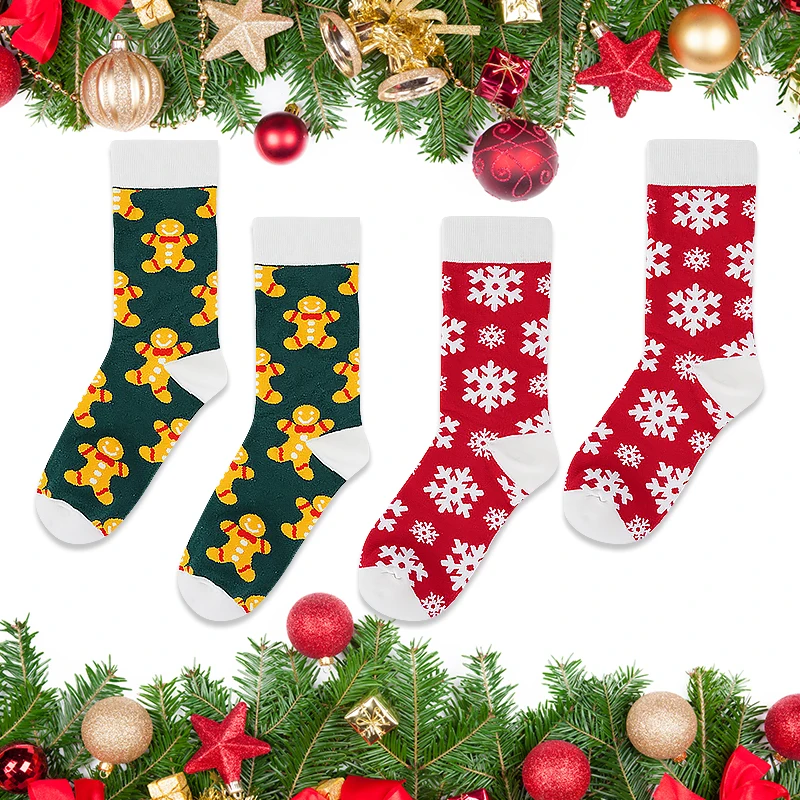 Christmas Red Socks Men Women Couples Keep Warm Winter Cute Funny Festive Colorful Street Fashion Trend Cotton Long Printed Sock