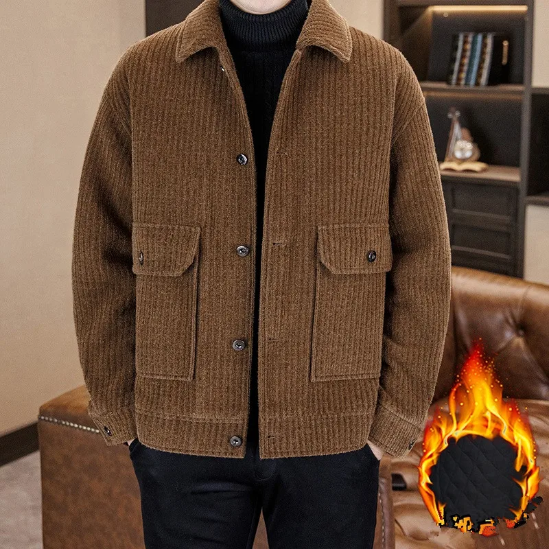 High-Quality Fashionable Thickened Winter Woolen Jacket Shoulder-Down Loose plus Size Trendy Warm Men's Coat